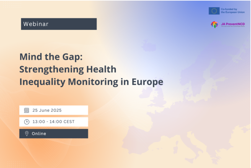 Imagen del artículo Acción Conjunta sobre Cáncer y Enfermedades No Transmisibles (ENT), próximo seminario web el 25 de junio de 2025 sobre: “Reducir la brecha: reforzar la vigilancia europea de las desigualdades en salud”
