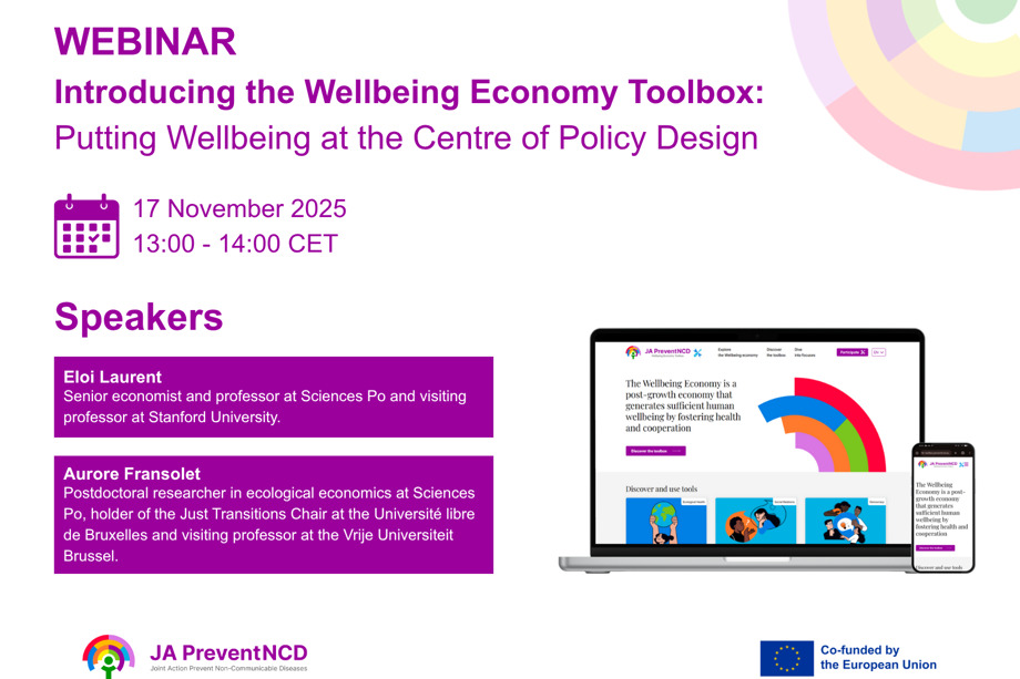 “La Acción Conjunta sobre Prevención de Cáncer y Enfermedades No Transmisibles (JA Prevent NCD) anuncia un seminario web el 17 de noviembre de 2025 sobre la herramienta: Wellbeing Economy Toolbox.”