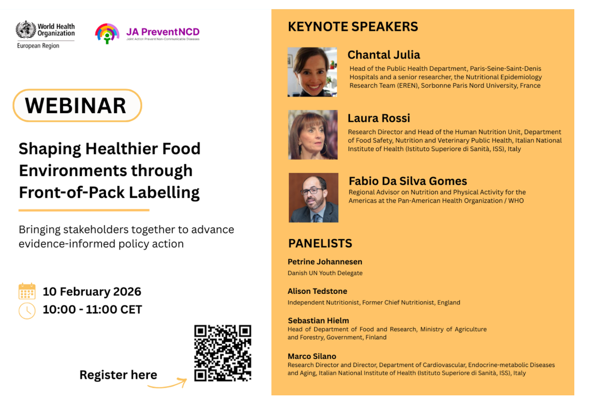 La Acci&oacute;n Conjunta sobre Prevenci&oacute;n de C&aacute;ncer y Enfermedades No Transmisibles (JA Prevent NCD) junto a la Oficina Regional para Europa de la Organizaci&oacute;n Mundial de la Salud (OMS/Europa), coorganizan un seminario web el 10 de febrero de 2026