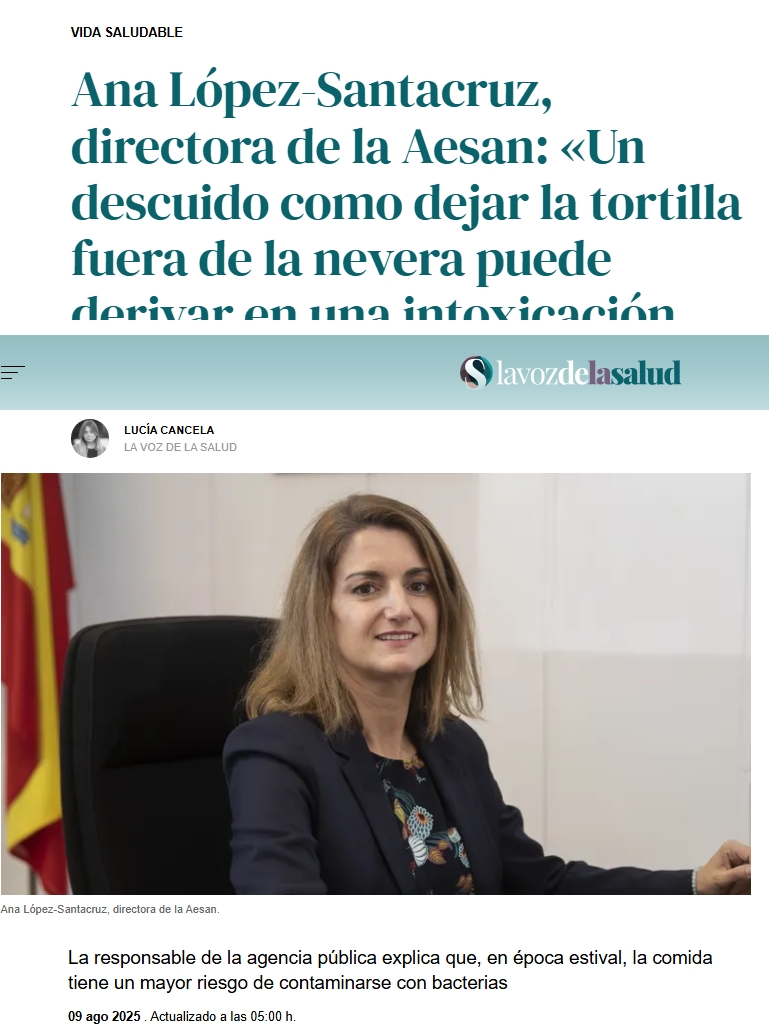  Entrevista a la Directora ejecutiva de la AESAN, Ana López-Santacruz, en La Voz de Galicia. 09. 08. 2025.