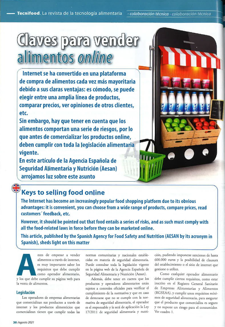 Claves para vender alimentos por internet. Colaboración técnica Revista Tecnifood. 01.08.2021
