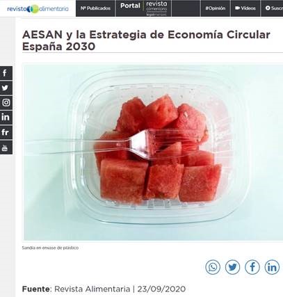 Artículo de la Directora Ejecutiva de la AESAN sobre la Estrategia de Economía Circular en la Revista Alimentaria. 23-09-2020.