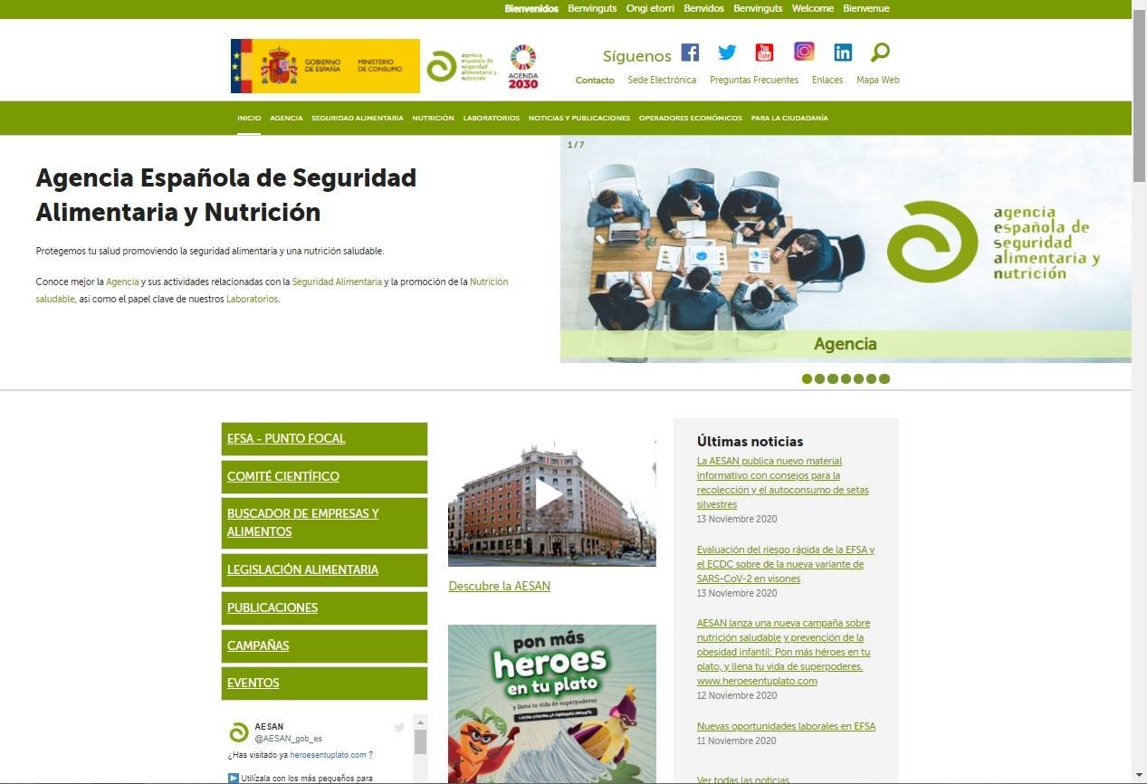 Nueva portada Web www.aesan.gob.es