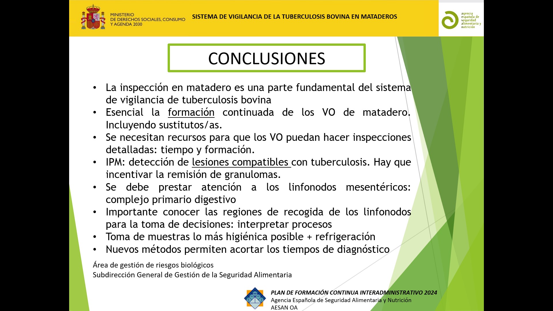 Celebración del curso sobre el sistema de vigilancia de la tuberculosis bovina en mataderos organizado por la agencia española de seguridad alimentaria y nutrición (AESAN)