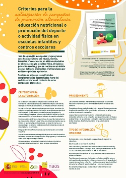 Infografía sobre Criterios para la autorización de campañas de promoción alimentaria, educación nutricional o promoción de la actividad física en el ámbito escolar.