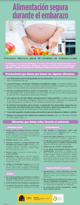 Alimentación segura durante el embarazo. Póster informativo