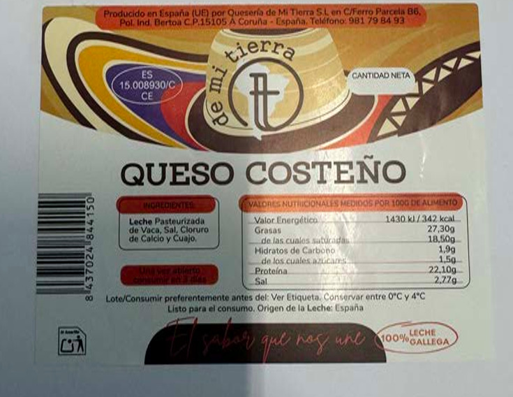 Imagen del producto Queso Costeño de la marca De mi tierra