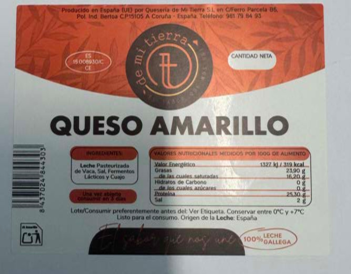 Imagen del producto Queso amarillo de la marca De mi tierra